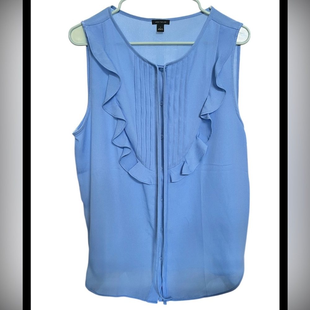 Ann Taylor Pin Tucked Ruffle Bib Shell Sleeveless Blouse